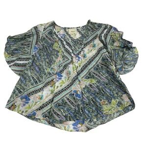 Anthropologie Maeve Women's Blouse Top Size 0 Pin Tucked Floral Blouse